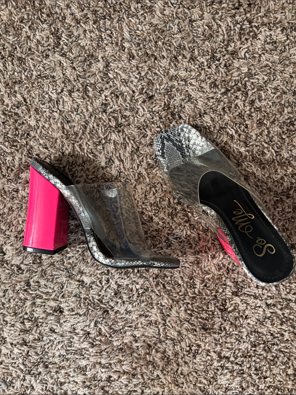 So Me Clear Mule Sandals with Hot Pink Block Heel